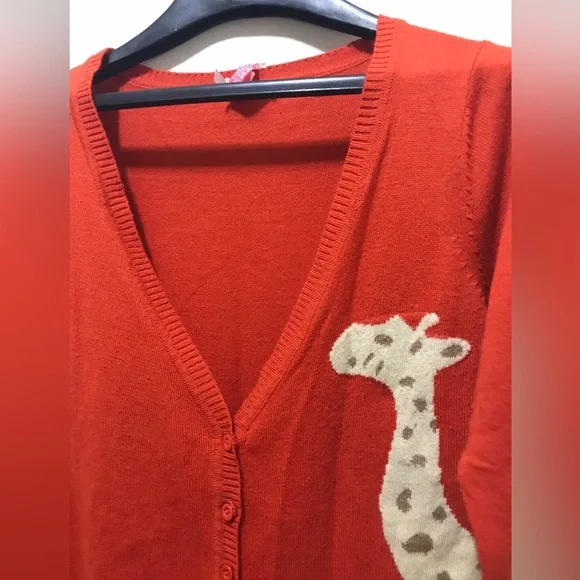 Derek Heart Cardigan Orange and White Giraffe L - Picture 2 of 4
